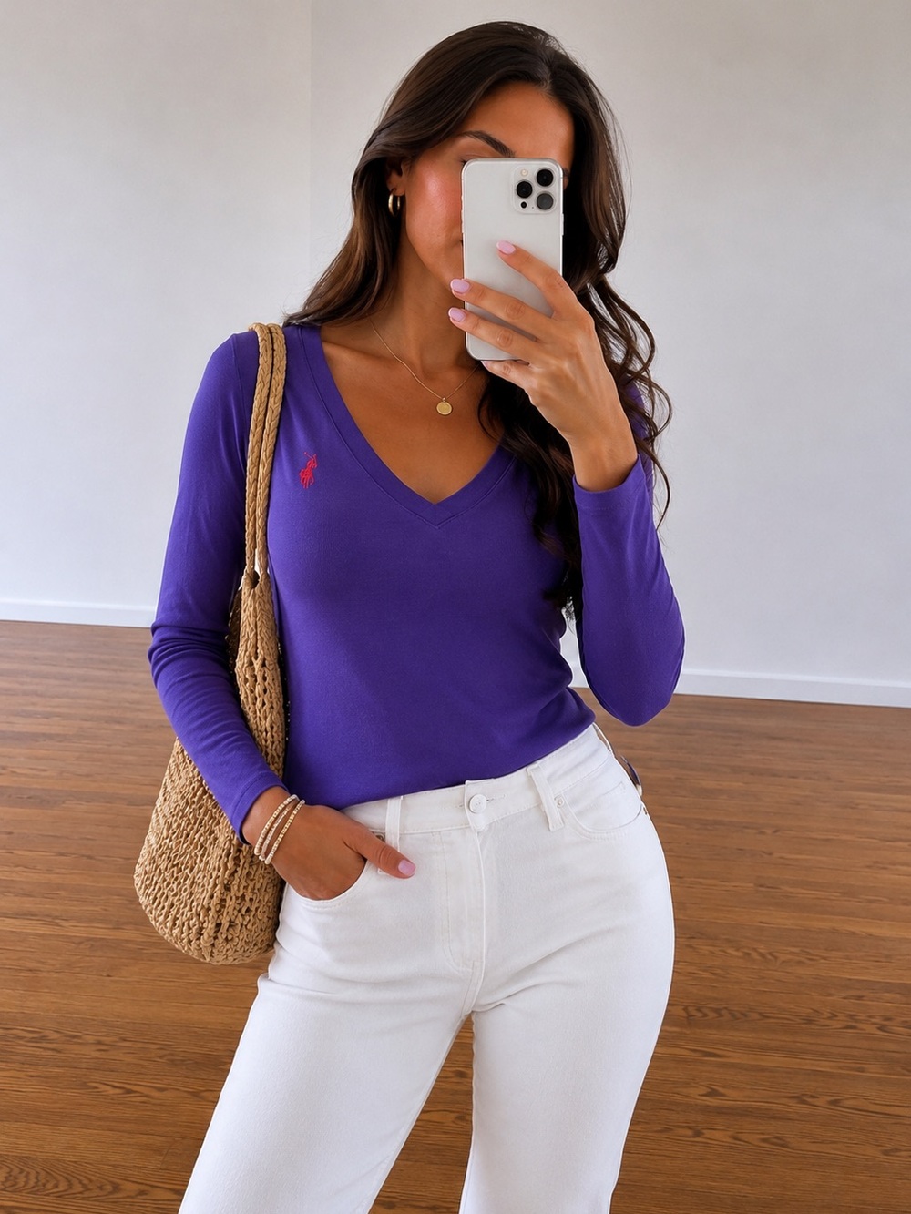 U.S. Polo Assn. Purple V-Neck Long Sleeve Logo Tee Size M